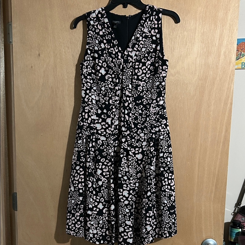 Talbots Black, Pink and White Sleeveless V-Neck Print Dress